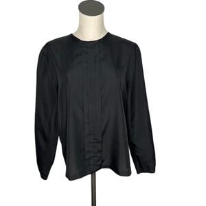 Vintage 80's Favorites black pleated long sleeve blouse Size large